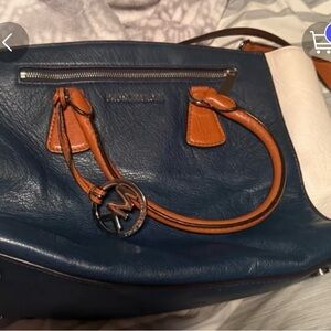 Michael Kors Navy and white leather satchel Shoulder  Bag